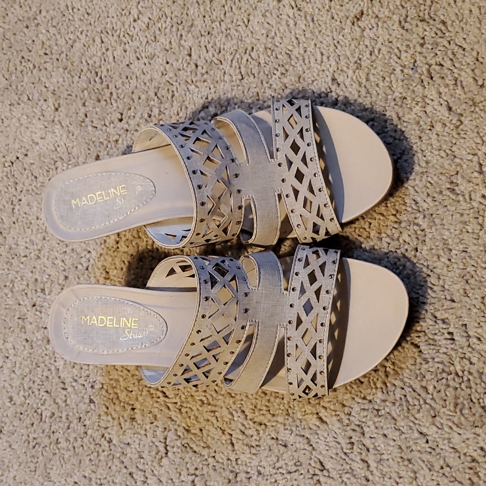 Beige slip on heels